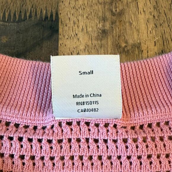 Varley Callie Open-Knit Cotton Top Short Sleeve Button Summer Pink Women’s Small - Picture 4 of 10